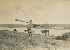 Colonel Benson with dapping rod on Lough Derravaragh, Westmeath, September 1919